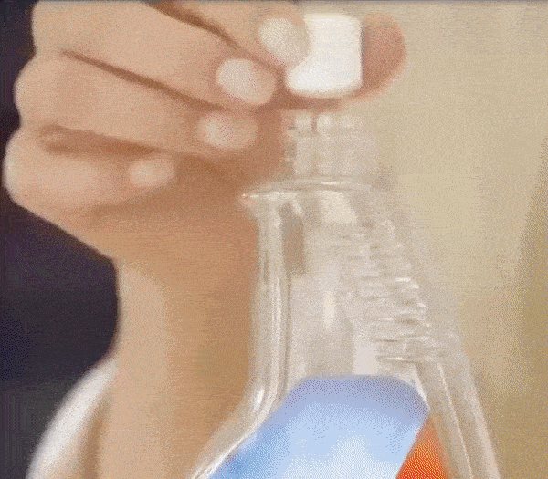 A hand dropping a cleaning tablet into a spray bottle of water